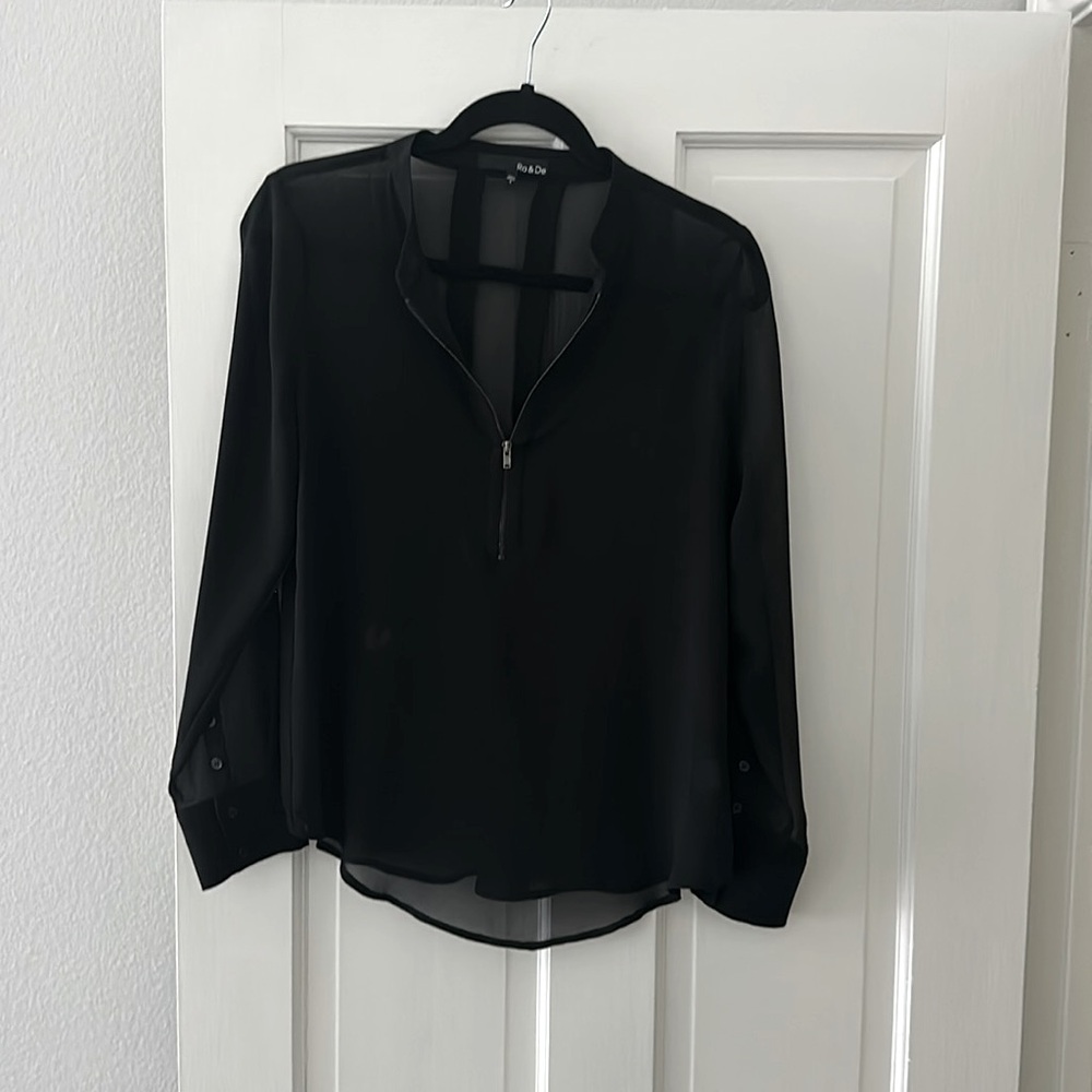 Boutique brand. Black sheer quarter zip blouse. Size S
